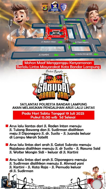 Saburai Grand Jam, Satlantas Polresta Bandar Lampung Alihkan Arus Lalu Lintas di Lingkar Lapangan Saburai