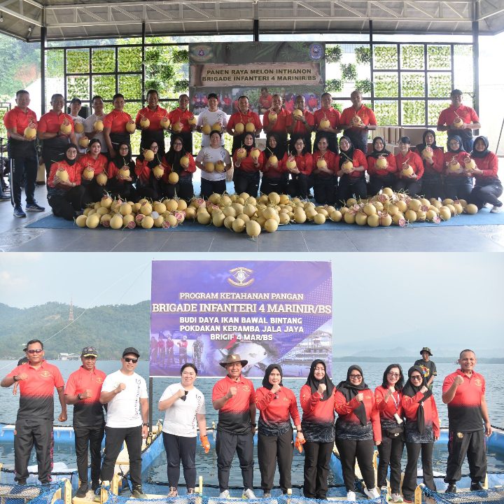 Tabur Benih Ikan Bawal Dan Panen Melon Wujud Konsistensi Brigif 4 Mar/BS Dalam Laksanakan Program Ketahanan Pangan