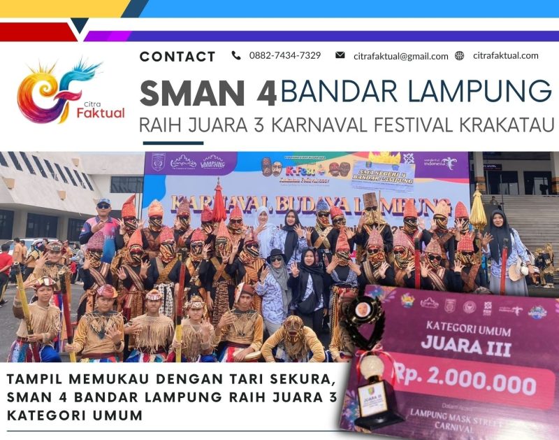 Tampil Memukau dengan Tari Sekura, SMAN 4 Bandar Lampung Raih Juara 3 Kategori Umum