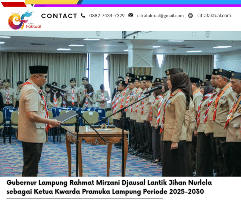 Gubernur Lampung Rahmat Mirzani Djausal Lantik Jihan Nurlela sebagai Ketua Kwarda Pramuka Lampung Periode 2025-2030