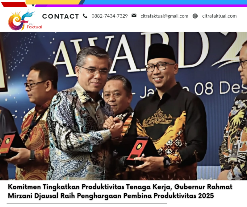 Komitmen Tingkatkan Produktivitas Tenaga Kerja, Gubernur Rahmat Mirzani Djausal Raih Penghargaan Pembina Produktivitas 2025