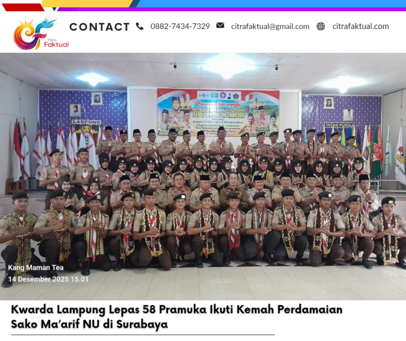 Kwarda Lampung Lepas 58 Pramuka Ikuti Kemah Perdamaian Sako Ma’arif NU di Surabaya